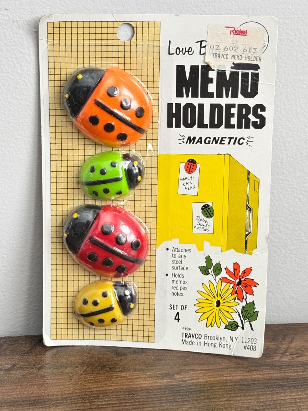 VINTAGE Love Bugs Memo Refrigerator Magnets Ladybugs SET 4 Plastic 1980's NEW